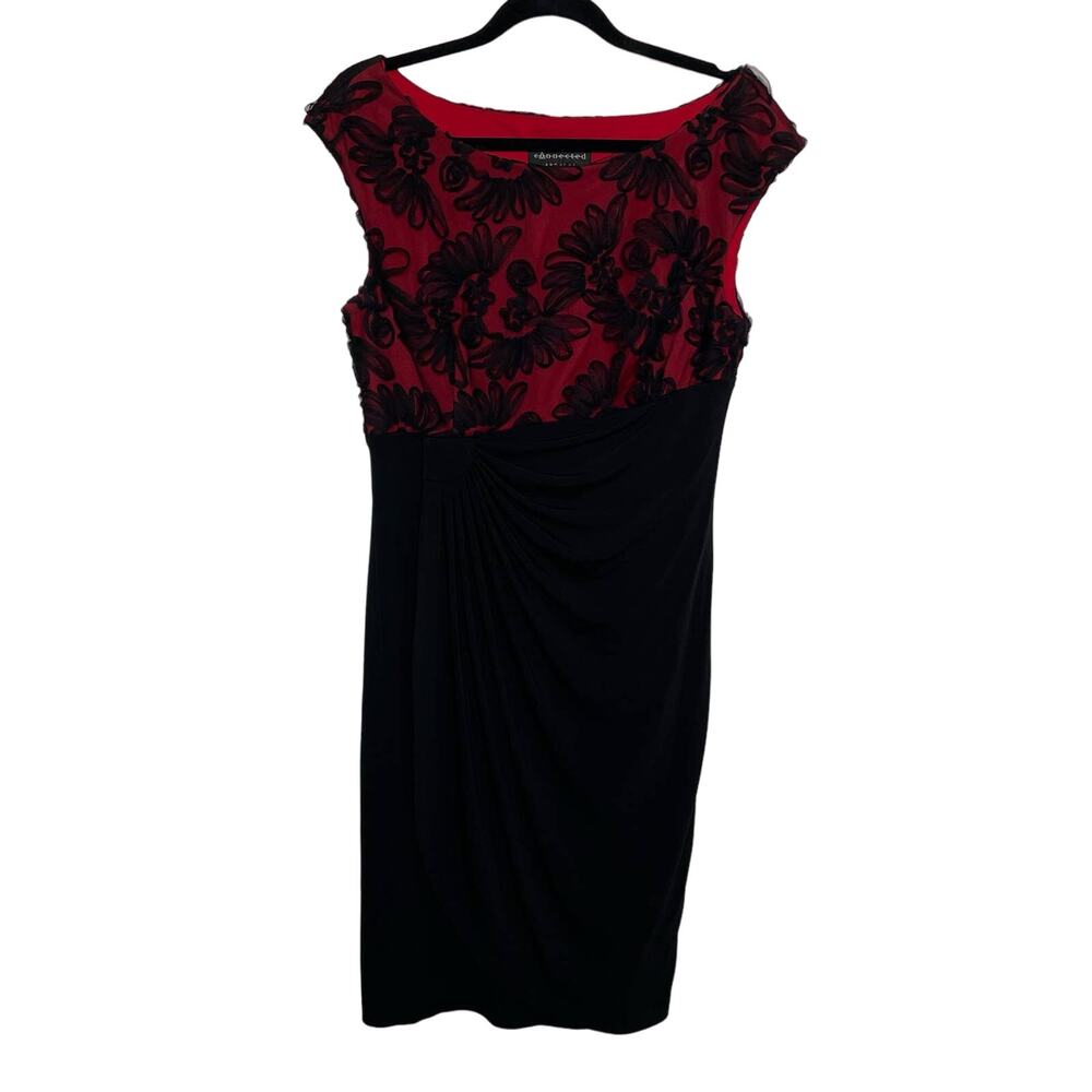 Connected Apparel Soutache Faux-Wrap Gown Maxi Cocktail Dress Red Black Women 12